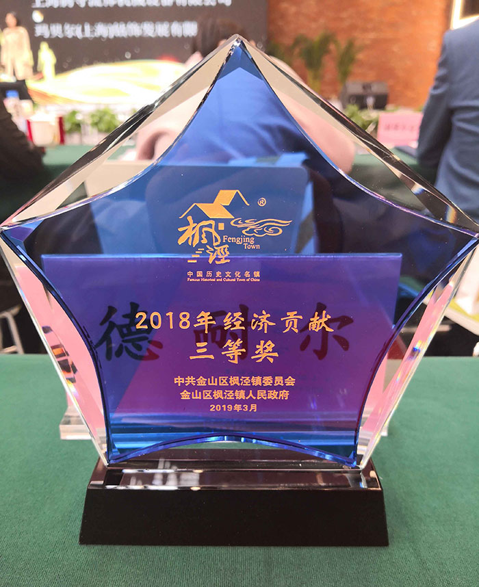 2019年楓涇鎮(zhèn)召開優(yōu)化營商環(huán)境會(huì)議,德耐爾榮獲經(jīng)濟(jì)貢獻(xiàn)獎(jiǎng)